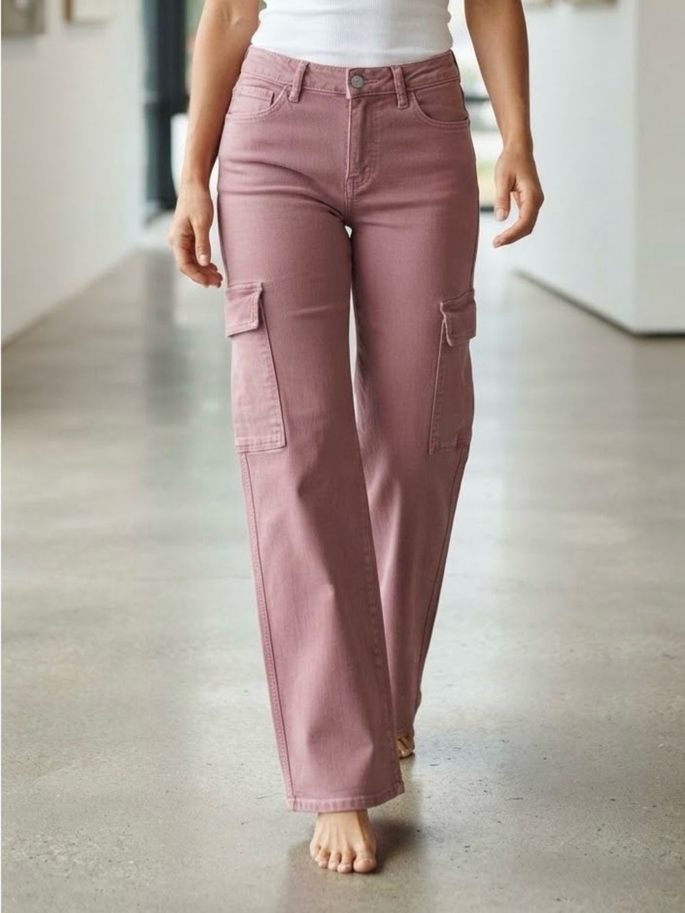 > NWT Mica Los Angeles Dusty Mauve Pink Cargo Pants Size 30 Utility Pockets
